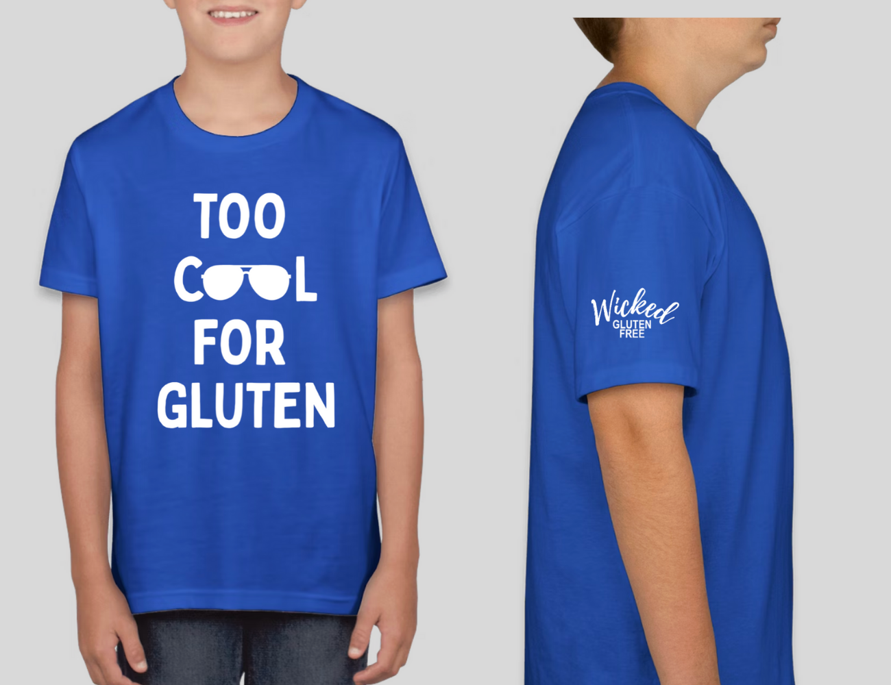 "Too Cool For Gluten" Kids' T Royal