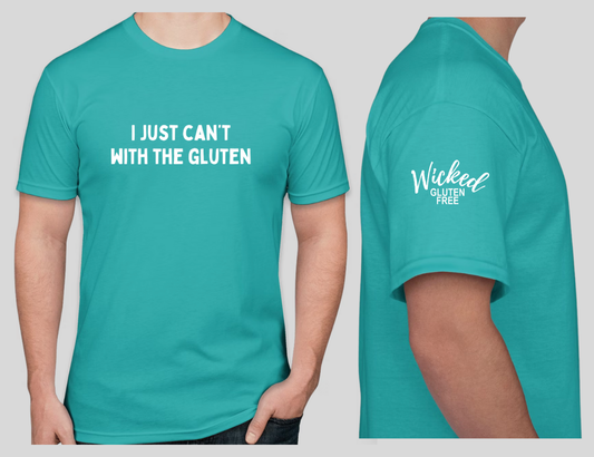 "I Just Can't With The Gluten" T-Shirt - Turquoise Crew Neck