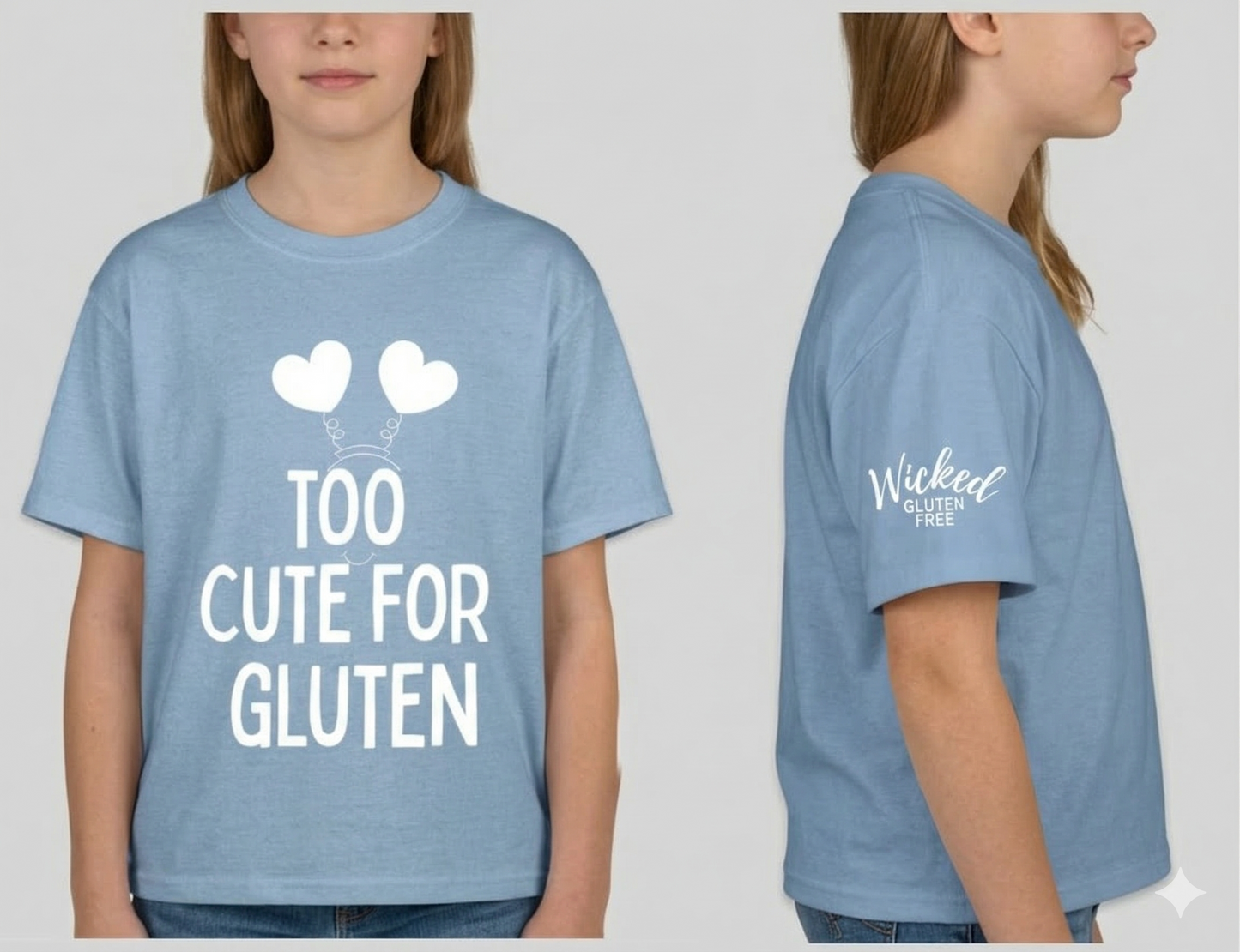 "Too Cute For Gluten" Kids' T blue