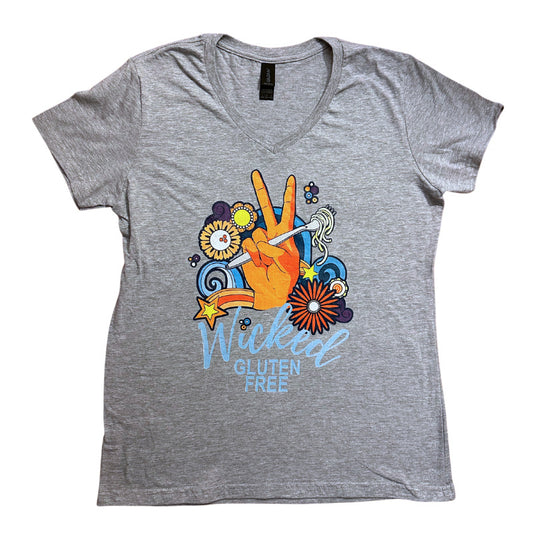 Wicked Gluten Free Ladies V Neck Gray T-Shirt