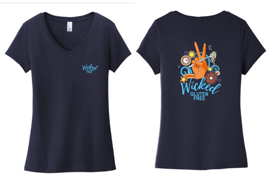 Wicked Gluten Free Ladies V-Neck T - Navy