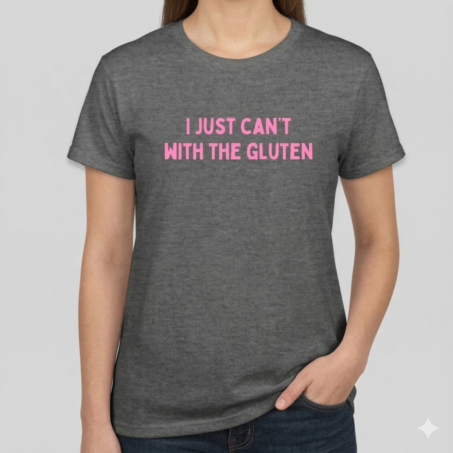 "I Just Can't With The Gluten" T-Shirt - Gray Crew Neck