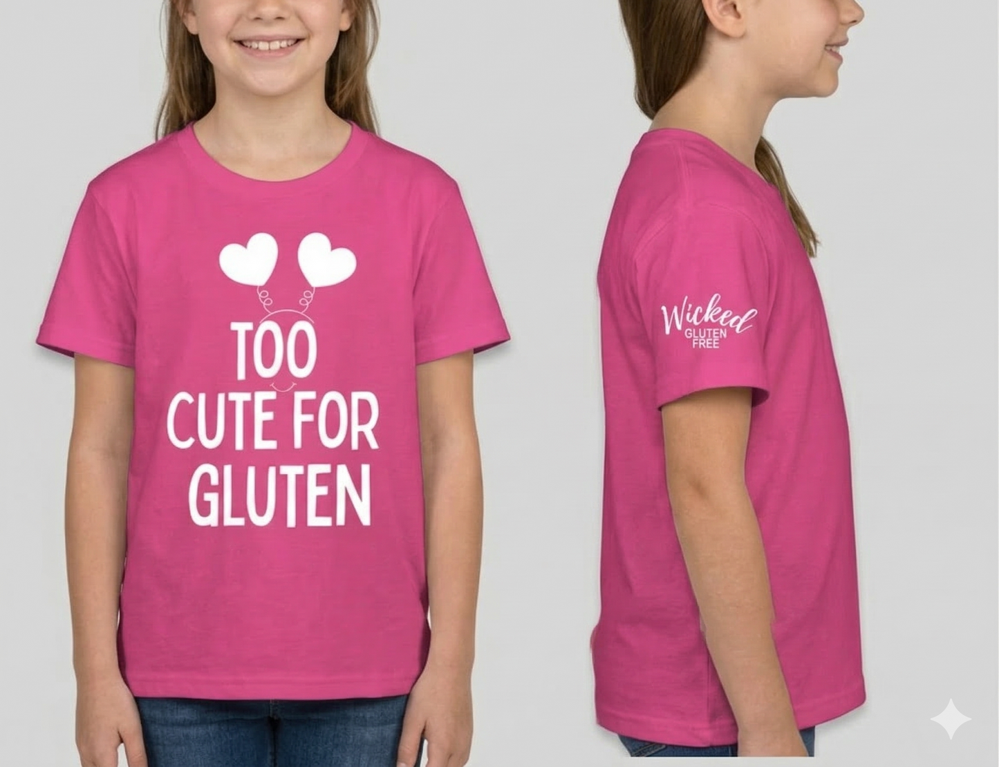 "Too Cute For Gluten" Kids' T pink