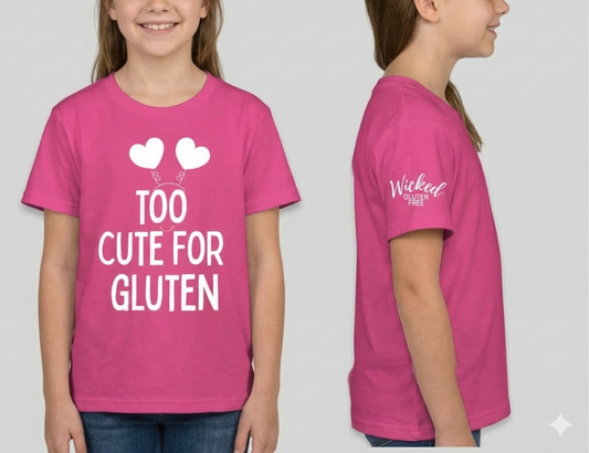"Too Cute For Gluten" Kids' T pink